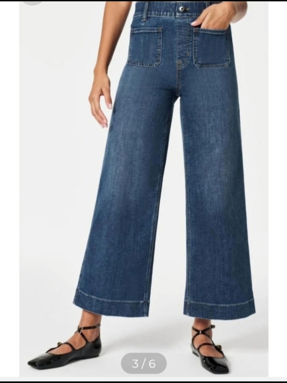 SPANX Wide-Leg High-Rise Denim Jeans - Dark Blue